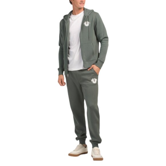 True Religion Men's Sweatsuit 2 PC Fleece Tracksuit Hoodie Joggers Balsam Green